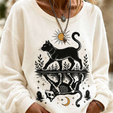Women's Black Cat Skeleton Sweatshirt in Cream