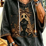 Women's Leopard Black Cat Hoodie in Dark Gray