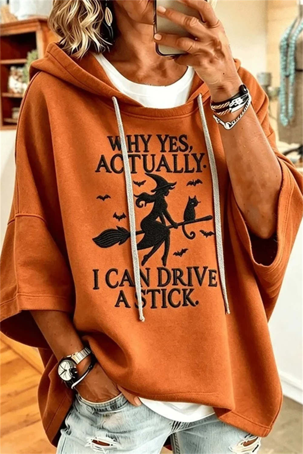 Women's Orange Witch Graphic Hoodie