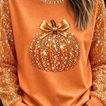 Women's Pumpkin Bow Crew-Neck Top in Orange