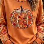 Women's Button Pumpkin Leaf Top in Orange