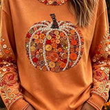 Women's Button Pumpkin Leaf Top in Orange