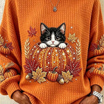 Women's Cat in Pumpkin Autumn Top in Orange
