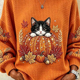 Women's Cat in Pumpkin Autumn Top in Orange