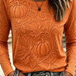 Women's Embossed Pumpkin Leaf Top in Orange