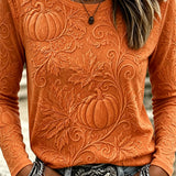 Women's Embossed Pumpkin Leaf Top in Orange