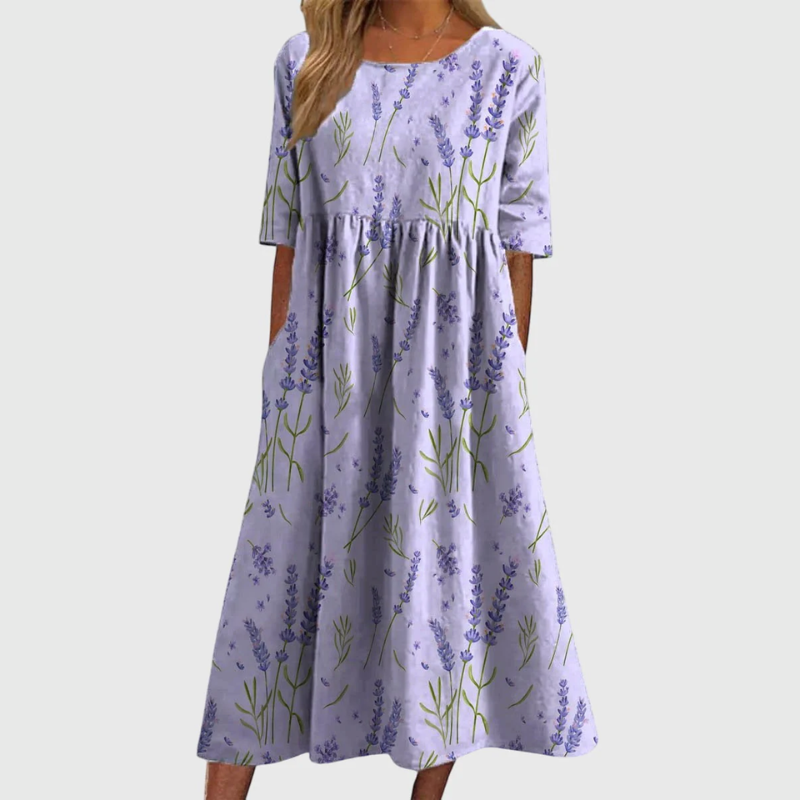 Women's Flattering Midi Dress in Lavender