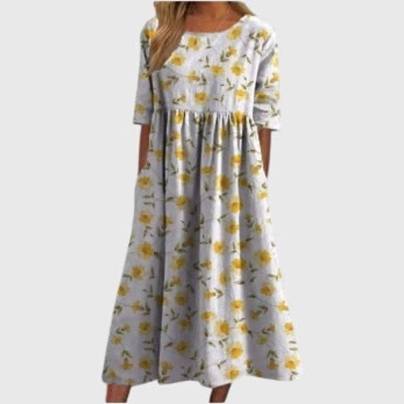 Women's Flattering Midi Dress in Light Yellow