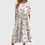 Women's Flattering Midi Dress in White Pink