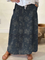 Vintage Floral Elastic-Waist Linen Skirt in Navy Blue