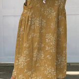 Vintage Floral Elastic-Waist Linen Skirt in Yellow