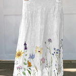 Women's Watercolour Meadow Print Linen Skirt in Multicolor