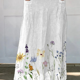Women's Watercolour Meadow Print Linen Skirt in Multicolor