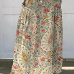 Vintage Floral Art Printed Linen Skirt in Multicolor