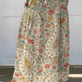 Vintage Floral Art Printed Linen Skirt in Multicolor