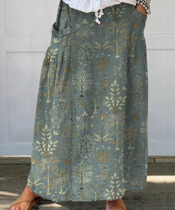Women's Pattern Print Linen Pocket Skirt, photo 2