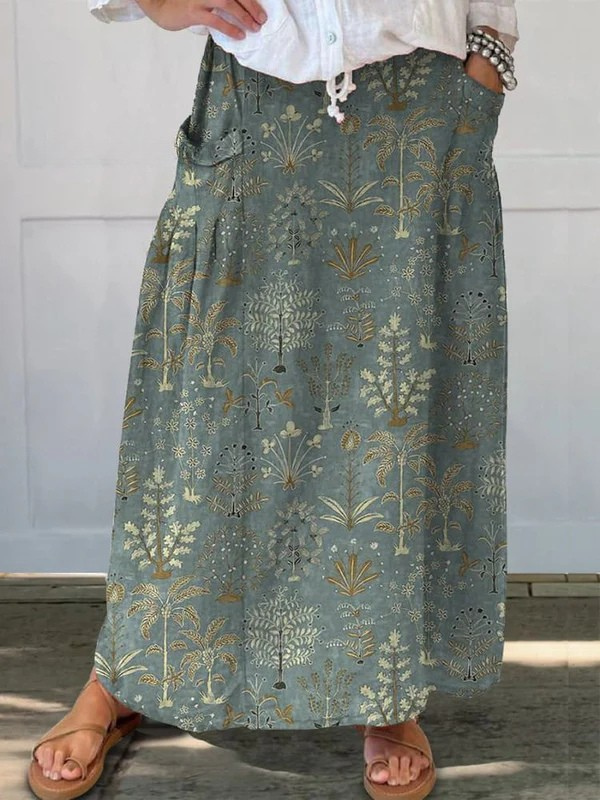 Women's Pattern Print Linen Pocket Skirt, photo 2