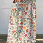 Floral Print Elastic-Waist Linen Skirt in MultiColor