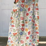 Floral Print Elastic-Waist Linen Skirt in MultiColor