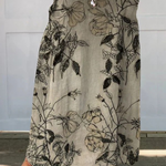 Women's Retro Floral Art Linen Pocket Skirt in MultiColor