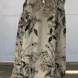 Women's Retro Floral Art Linen Pocket Skirt in MultiColor