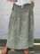Retro Floral Art Elastic-Waist Linen Skirt in Green / White