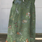 Woodland Animals Print Linen Pocket Skirt in Green