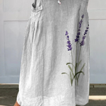 Watercolour Lavender Print Linen Skirt in White