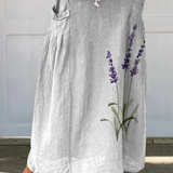 Watercolour Lavender Print Linen Skirt in White