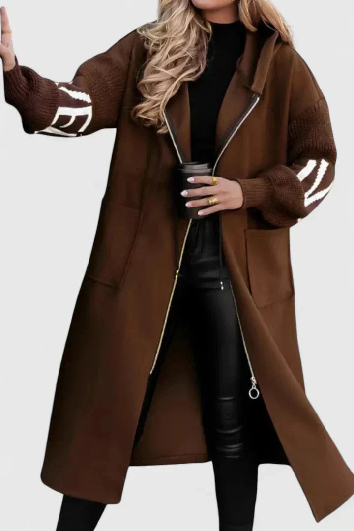 Women's Elegant Hooded Coat in Brown