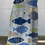 Vintage Fish Art Print Linen Pocket Skirt in MultiColor