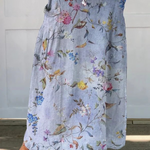 Women's Vintage Blue Print Linen Pocket Skirt in MultiColor