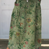 Women's Retro Art Print Linen Pocket Skirt in MultiColor