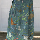 Retro Floral Animals Linen Pocket Skirt in MultiColor