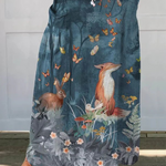 Floral & Animals Art Linen Pocket Skirt in MultiColor