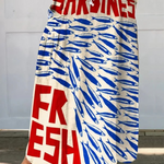 Women's Sardines Art Print Linen Pocket Skirt in MultiColor