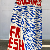 Women's Sardines Art Print Linen Pocket Skirt in MultiColor