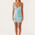 Women's Sparkling Beaded Mini Dress in Baby Blue