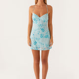 Women's Sparkling Beaded Mini Dress in Baby Blue