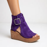 Women's Open-Toe Wedge Ankle Boots in Purple