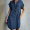 Women's Button-Front Denim Shirt Dress in Dark Blue
