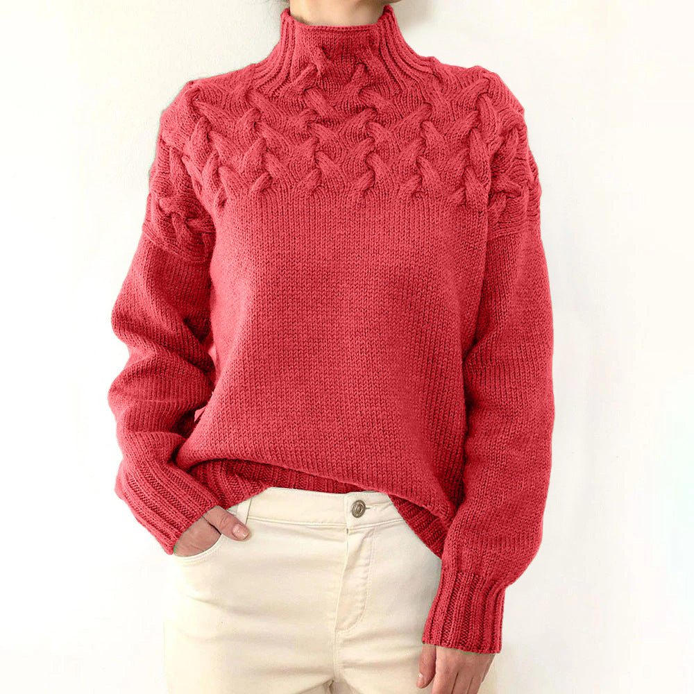Women's Warm Turtleneck Sweater in Light Red