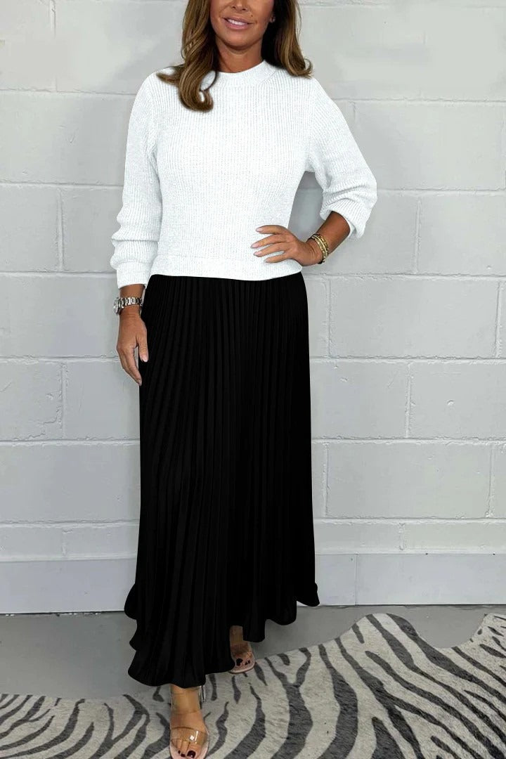 Maeliq Elegant Maxi Dress in White/Black