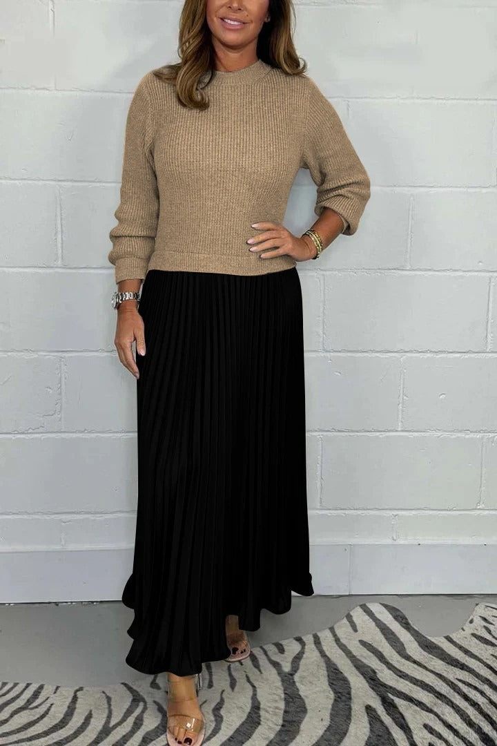 Maeliq Elegant Maxi Dress in Brown/Black