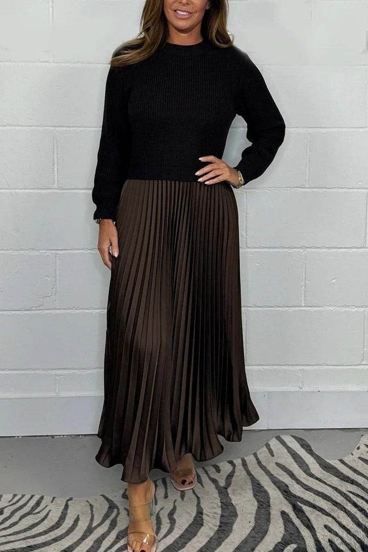 Maeliq Elegant Maxi Dress in Black/Brown
