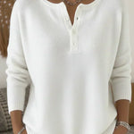Women's Henley Button Knit Sweater in White