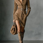 Women's Long Sleeve Midi Dress in Brown