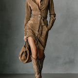 Women's Midi Dress in Suede in Brown