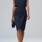 Women's Draped Midi Dress in Navy Blue