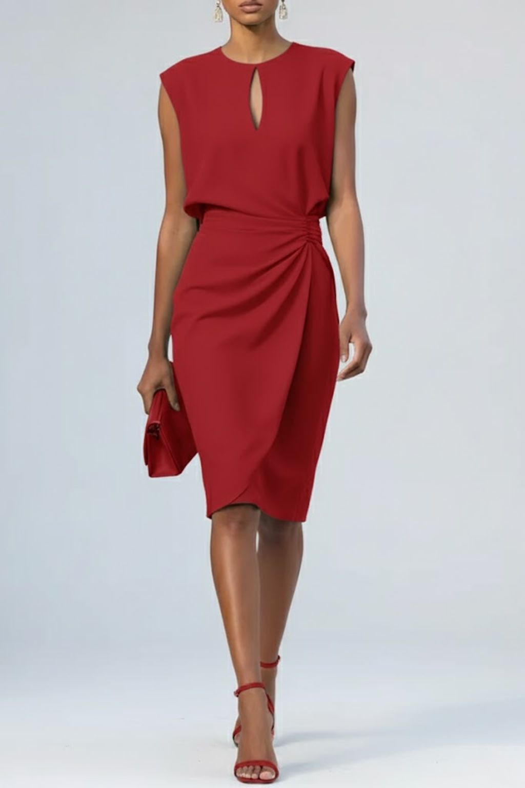 Women's Draped Midi Dress in Red